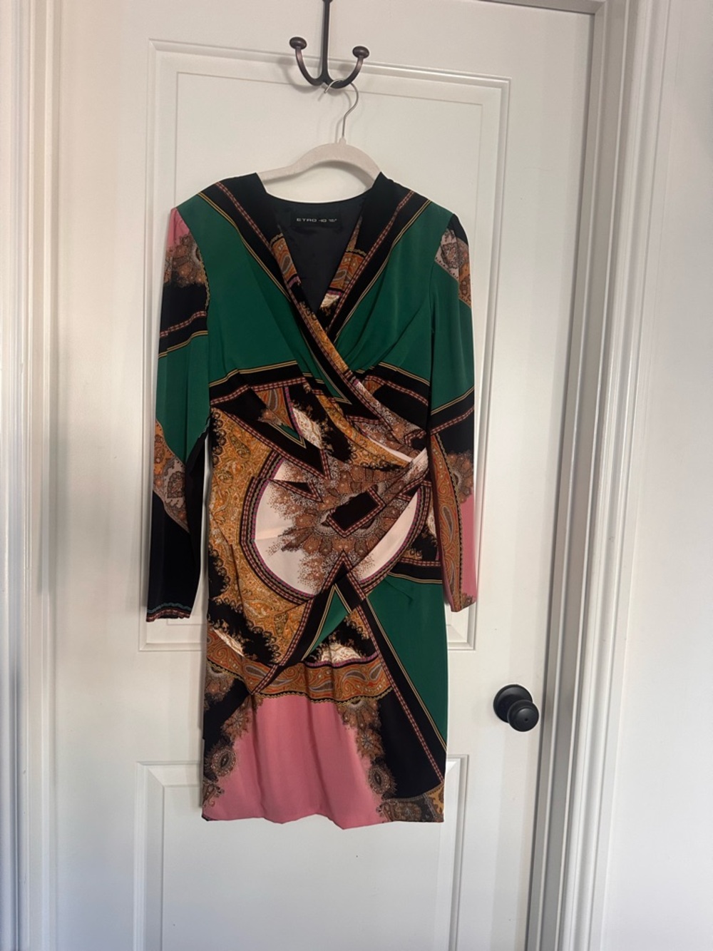 Etro Silk Wrap Dress Multicolor Paisley Scarf Print 3/4 Sleeve Mini Italy